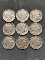 9x The Bid Buffalo Nickels.  All W Good Visible