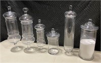 Lot of 6 Glass Apothecary Jars w/Lids