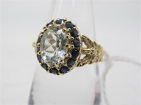 14KT SAPPHIRE RING W/ CLEAR CENTER STONE SZ 7