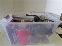Tote of Various Home Decor, Wax Warmer and Beer