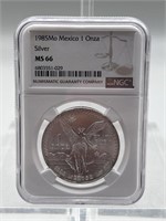 1985 NCG MS66 MO Silver Mexico 1 ONZA