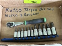 Flat w/Matco 1/4" torque bit set and ratchet