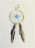 .925 Turquois Dream Catcher & Feather Pendant   A