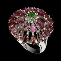 Natural Pink Tourmaline, Chrome Diopside Ring