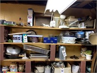 Shelf Including Baking Pans, Muffin Tins, Crockpot