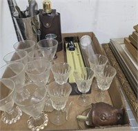 FLASK, CORDIAL GLASSES, BAR ACCESSORIES