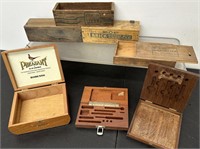 Antique Wood Boxes Lot See Photos for Details