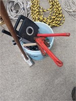 BUCKET OF TOOLS WITH SLEDGEHAMMER