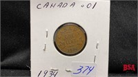 1934 Canadian penny