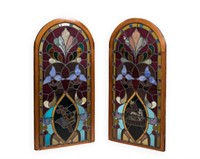 Pair Cathedral Jeweled Stain Glass Windows
