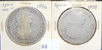 1796 Spanish Colonial 8 Real, 1808 Spain 8 Real,