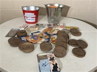 2 Beer Buckets, Coasters , Misc Cards Etc