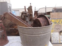 Galvanized Bucket of Rusty Metal Items