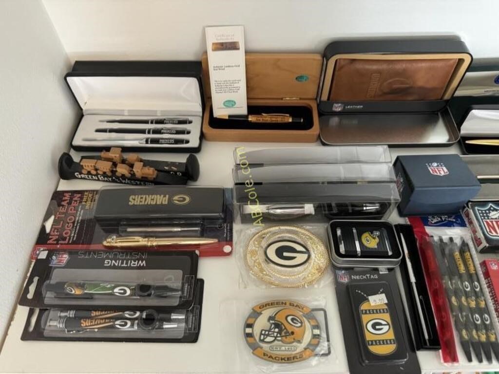 Shelf full of Green Bay Packers custom ink pens