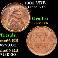 1909 VDB Lincoln Cent 1c Grades Gem+ Unc RB