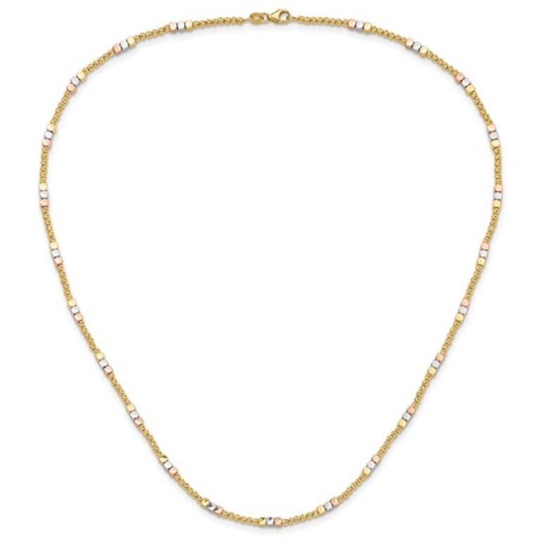 10 Kt- Tri-color Diamond-Cut Beaded Necklace