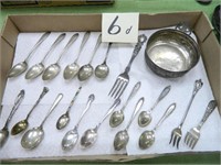 Sterling 4" Peter Pan Bowl, (19) Spoons & Forks