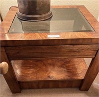Pair of Burl Wood/Glass Top Bedside Table