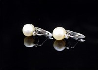 Pearl, diamond and 18ct white gold earrings