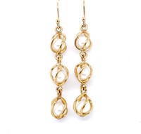 9ct yellow gold and pearl hanging earrings