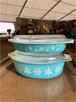 set of two turquoise lidded baking dishes