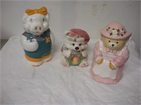 3 Ceramic Cookie Jars- Bear and 2 Pigs