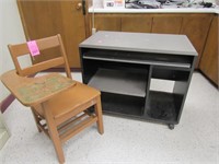 Vintage Wood Desk & Cart/desk