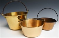 Three Brass and Copper Kettles