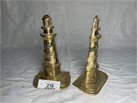 Pair of brass lighthouse bookends