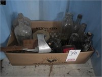 Box w/ misc medicine bottles, antique picture