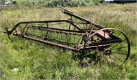 Large Vintage Hay Rake with Steel Wheels