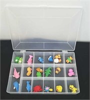 Plastic divided box with miniature rubber animals