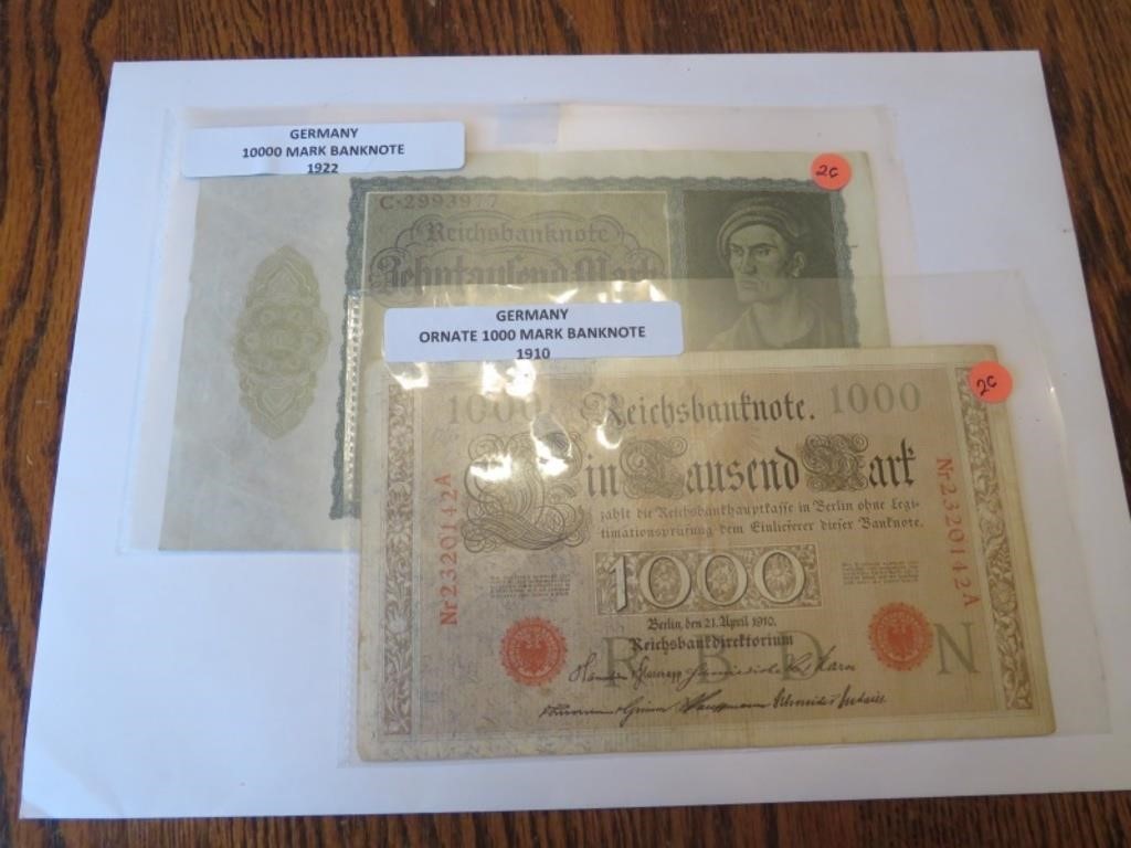 2 Large German Banknote 1910 / 1922