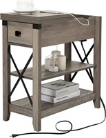 Awescuti Narrow End Table with Charging Station F