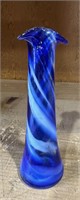 Blue & White Swirled Glass Vase
