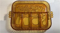 Amber Glass divided tray with fruit design