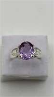 Attractive Genuine Amethyst Sterling Ring Size 7