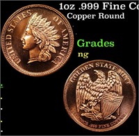 1oz .999 Fine Copper Bullion Round - Indian Cent S