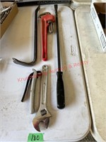 14" Pipe Wrench, Crow Bar, 18" Pry Bar
