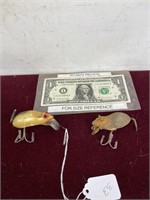 2 vintage Paw Paw and South Bend Mouse fish lure