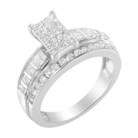 14K White Gold Mixed-Cut Diamond Cluster Ring