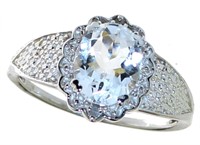 Oval 2.02 ct Natural Aquamarine & Diamond Ring