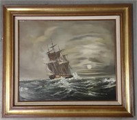 Framed Oil Painting *Signed* Garcia Ship At Sea