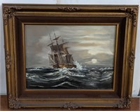 Signed Oil Painting of Ship at Sea by Garcia,
