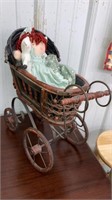 Soft doll in buggy toy decor 16’’ tall