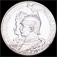 1901 Prussia Silver 2 Mark UNCIRCULATED