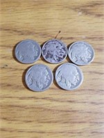 5 Buffalo nickels no date