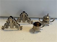 four-piece silver platted set - napkin holder