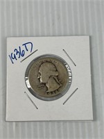 1936 D Washington Silver Quarter