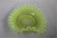 Opalescent hobnail Vaseline glass dish with